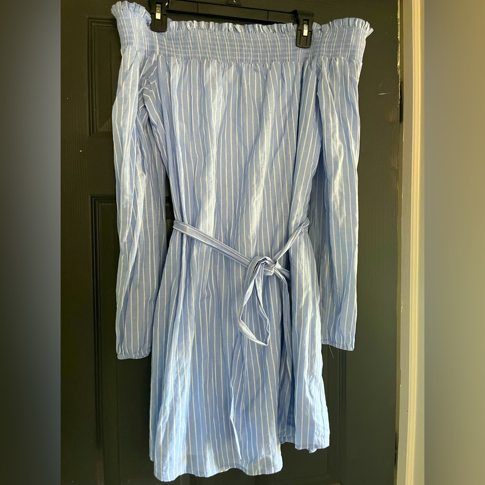 Express Light Blue White Striped Dress